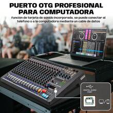 Mezcladora MR 16PRO Dj Audio Consolas 16 Canales Dsp Mesa de mezclas profesional Mezclador de audio de 16 canales Con alimentación fantasma de 48 V Efectos de reverberación DSP Conectividad Bluetooth Entrada auxiliar USB para ordenador Funcionalidad de grabación y reproducción Ideal para DJ de escenario, podcasters y streamers Aplicaciones para actuaciones en directo Mezclador profesional de 16 canales para DJ - Tipo de Enchufe B USA (110-127V) - Ver 8