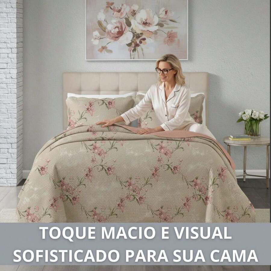 Kit Colcha Patchwork Patch Ultra 3 Peças Casal Queen 240 cm x 260 cm Dupla Face - Istambul - Visão 1