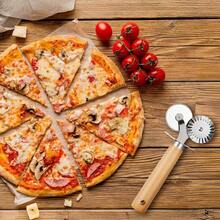 Double Fluted Pastry Cutter Wheel, Double - Blade Pasta Cutter, Stainless Steel Double Roller Dough Cutters With Wooden Handle, Fluted Pastry Wheel Cutters Baking, Pizza, Ravioli, Cookies - Initial - View 2