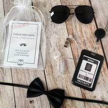 6 Pcs Bodyguard Security ID Holder Wedding Gift Set Bow Tie Glasses Headset Ring With Organza Bag - Multicolor - View 2