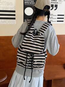 Women's High-Quality Retro Striped Functional Backpack, Large Capacity Casual Daypack - A - View 7