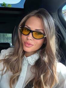 1pc Retro Oval Cat Eye Fashion Glasses- 90s Designer Y2K Small Narrow Frame Shades, Suitable For Street Style, Parties, Vacation And Daily Wear - Multicolor - View 9