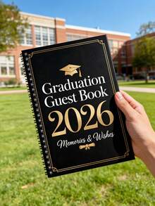 1 Customized 2026 Graduation Commemorative Guestbook (Black & Gold Foil Design), Personalized Graduation Memento & Blessing Guestbook, University Graduation Party Notebook, Graduation Celebration Guestbook, Photo Booth Prop, Gold Foil & Graduation Cap Design Guestbook, Customized Graduation Cap - Multicolor - View 4