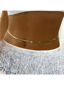 1pc Minimalist Sexy Beach Vacation Style Metal Snake Bone Chain Waist Chain, Fashion Jewelry Body Chain Accessory For Daily Wear - Gold - View 5