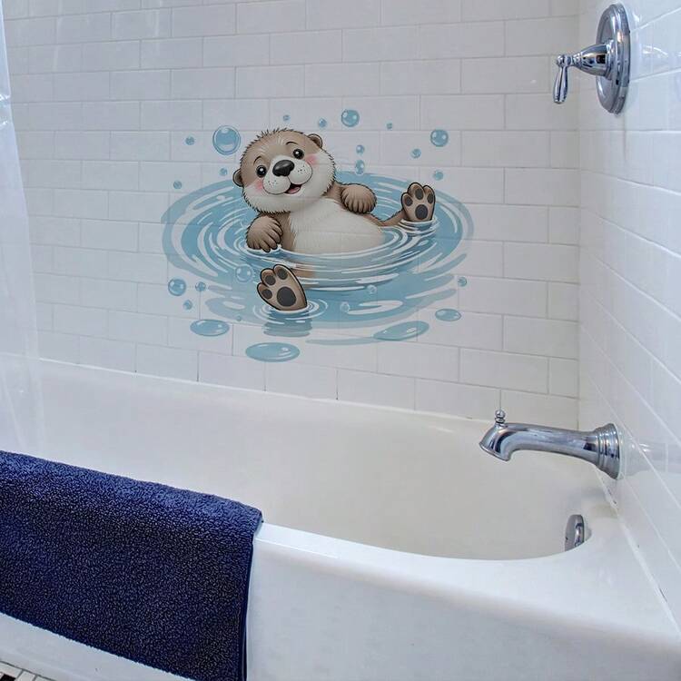BRUP 1张海洋动物厕所贴纸，可移除自粘儿童房装饰，适用于卧室和浴室厕所装饰，可爱动物墙贴，易撕PVC材质 - 彩色 - 查看 3