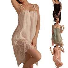 Ladies' Sleeping Skirt Lace Underwear Strap Sleeping Pants Loose Home Sleeping Skirt Fashion Solid Color Soothing Nightwear - 粉色 - 查看 3