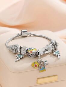 سوار شرشف جذاب متعدد الألوان - تصميم نجمة مجوفة وقلب، سلسلة قابلة للتعديل بشكل ثعبان مع طائرة على شكل U وخرز أرضي، مناسب للارتداء اليومي والعطلات والأناقة البوهيمية - إكسسوار مثالي للسفر والمغامرة وعشاق الموضة - متعدد الألوان - مشاهدة 3