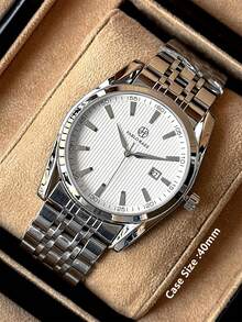 Pablo Raez 1pc Large Men's Watch High Quality AAA Popular Original Charming Classic Stainless Steel Men's Watch Silver Jewelry Top New Luxury Solid Steel Heavy Bracelet Chain 50M Waterproof Real Nail Scale With Calendar Display Clock Men's Fashion Quartz Watch Arabic Numerals Black High-End Business Watch Teacher Gift Time Father Or Male Friend Birthday Graduation Wedding Gift - Silver - View 12