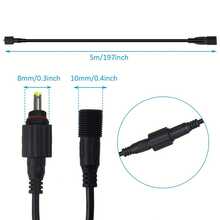 The DC Extension Cable Is Black. The Outdoor Lighting Connection Cable Has A Length Of 5.5x2.1mm/5m (16.4ft), Compatible With Various Devices, IP65 Is More Suitable For Outdoor Use, And Is Applicable For Connecting Solar Lights, Monitors In Gardens, Terraces, And Other Outdoor Areas. - Black - View 2