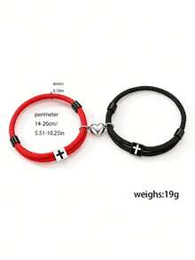 ZIRUISP 2pcs/Set Couple Magnetic Matching Bracelet, Cross & Heart Pendant Adjustable Handmade Woven Bracelet, Long Distance Commitment Fashion Jewelry, Valentine's Day Anniversary Gift For Boyfriend Girlfriend - Heart-shaped Magnetic Cross Bracelet - View 9