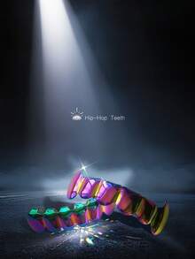 1 Set de Grillz de metal fundido de cobre con degradado de colores, accesorios de fiesta versátiles para hombres y mujeres - Multicolor - Ver 4