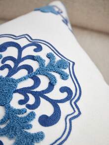 1件新款中式3D刺绣抱枕套，蓝白瓷器图案，东方装饰抱枕套，雪尼尔面料，天鹅绒滚边，适用于客厅、卧室、茶室等东方美学装饰，不含枕芯 - 白色 - 查看 8