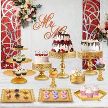 10 Pieces Gold Metal Cake Stand Set, Cupcake Holder Pastry Candy Fruits Serving Plate, Gold Dessert Table Stands And Trays Set For Wedding Birthday Baby Shower Bridal Shower Tea Party - 預設 - 查看 6