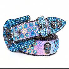 1PC Skull Rhinestone Leather Belt, Bling Crystal Studded Waist Belt, Western Style Punk Belt For Men & Women, For Jeans, Halloween, Parties, Nightclub, Adjustable Eye-Catching Fashion Belt For Daily & Costume Use - 黑底 白鑽 - 查看 3