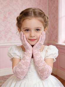 1 paire de gants de demoiselle d'honneur à fleurs en dentelle pour filles de 3 à 8 ans, gants élégants pour mariage, cérémonie et événement formel - Longue fleur en dentelle - Voir 10