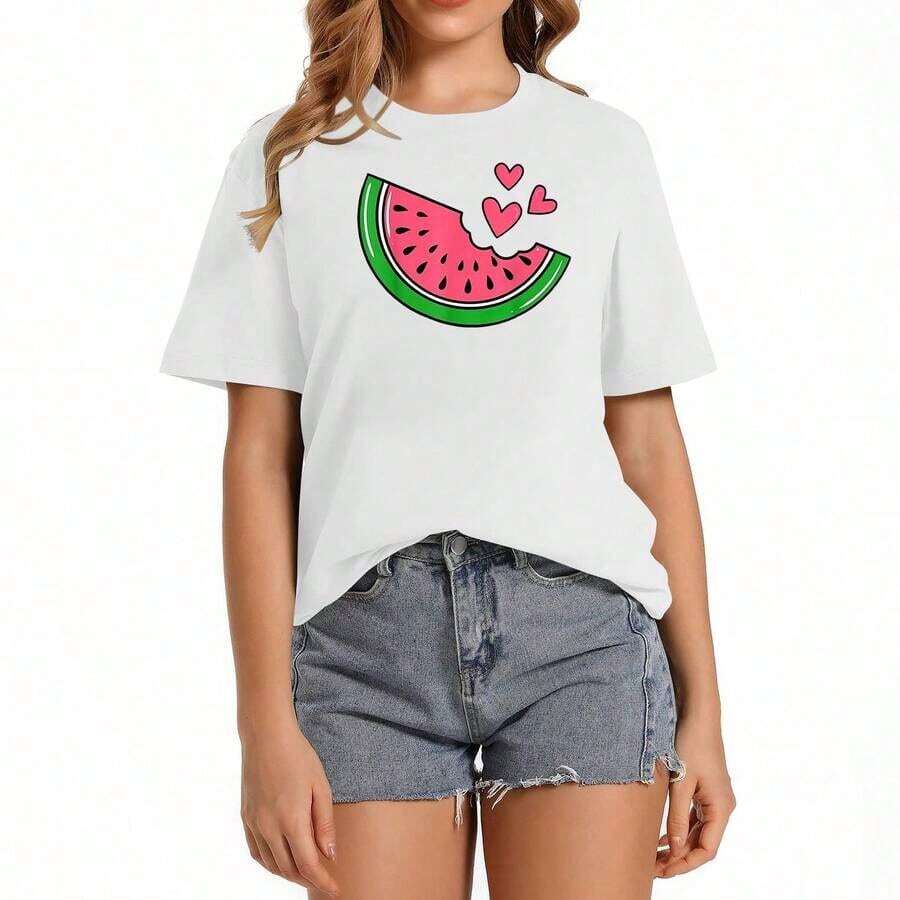 Watermelon Slice Melon Summer Vacation Season Fruit Lovers T-Shirt, 220g Pure, Casual Crew Neck, Great For Casual Gatherings And Social Events. - Black - View 1