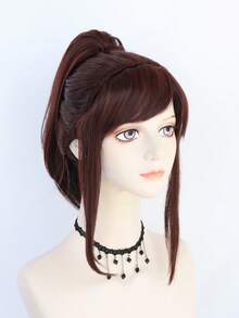 Fashionable Chestnut Brown Ponytail Wig, With Face-Framing Strands, Made Of Realistic Synthetic Material, Suitable For Casual And Office Wear - Coffee Brown - View 5