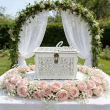 Boîte cadeau florale ronde en bois blanc/naturel, boîte d'enveloppe de mariage rouge, boîte d'enveloppe et de carte cadeau en bois rustique DIY avec fente de verrouillage (argent), convient pour le mariage, l'anniversaire, la remise des diplômes, la fête d'anniversaire - Multicolore - Voir 4