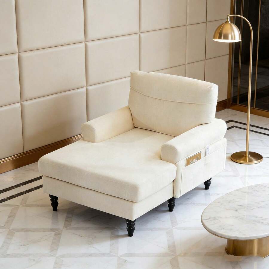 Chaise Lounges - Beige + Chenille + 1 Seat - View 1