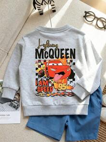 Disney Cars Lightning McQueen #95 Pattern Hoodie - Round Neck, Casual Summer Top, Suitable For Both Boys And Girls. Perfect For Holiday Parties, Gatherings, Outdoor Activities, And Everyday Casual Wear. - Grey - View 3