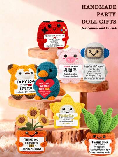 1件手工钩编桌面摆件，可爱卡通动植物造型，是送给闺蜜、姐妹、妈妈、奶奶、同事、家人的理想生日/友情礼物，传递积极情绪，也是创意派对/感恩节/情人节装饰品，儿童毛绒玩具，房间/桌面摆件，小纪念品