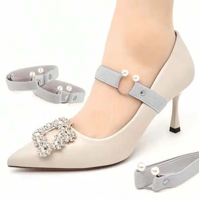 QKC 1 Paar verstellbare elastische Schnürsenkel, geeignet für High Heels im Sommer, knöchelfixierende rutschfeste Schnürsenkel mit U-förmiger Kunstperle-Schnalle