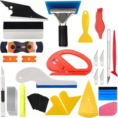 43PCS Car Window Tint Kit, Vehicle Window Tint Tool Including Various Squeegee Knife Vinyl, Auto Glass Protective Film Installation Wrapping Set, Universal For Vehicles