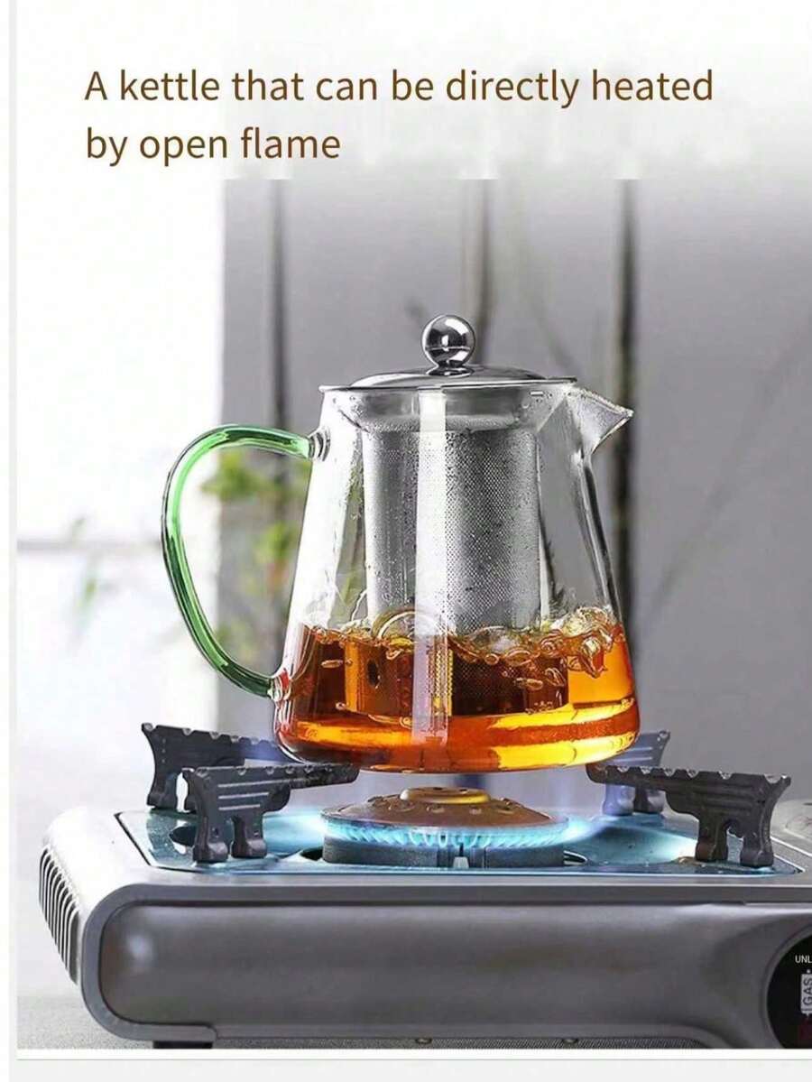 Set teiera in vetro resistente al calore, teiera in borosilicato trasparente con rivestimento interno in acciaio inossidabile, manico colorato resistente al calore. È una teiera molto bella e pratica per uso domestico e alberghiero, la scelta migliore come regalo durante le festività, attualmente molto popolare.