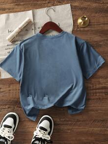 Tween Boys Casual Printed Crew Neck Short Sleeve T-Shirt, Summer Top - Dusty Blue - View 3