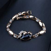 5pcs Set Including Necklace, Earrings, Bracelet And Adjustable Open Ring, Featuring Collarbone Chain, Crystal Gemstone Design, Blue-Green-Purple Crystal Luxury Fashion Wedding Necklace Set, Valentine's Gift For Her - Multicolor - View 5