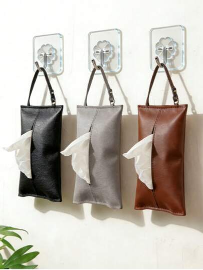 Soft PU Leather Car Tissue Holder, Rectangular, Hanging/Car-Mounted, Scratch-Resistant, Rear Seat Napkin Box, In-Car Storage Decoration, Car Rear Seat Armrest Box, Storage And Organization, Holiday Gift