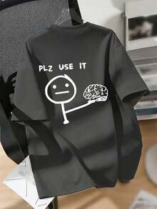 男童休闲印花圆领短袖T恤，夏季上衣 - 深灰色 - 查看 3