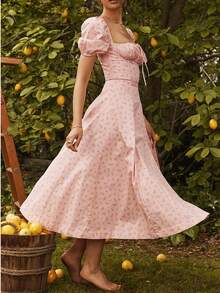 Elegant Women's Party Dress With Floral Print. - 粉色 - 查看 3