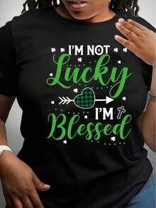 I'm Not Lucky I'm  St. Patrick's Day T-Shirt - Plus Size Black Tee With Green And White Clover Design, Soft Cotton Short Sleeve Top, Fun And Festive Apparel For Celebration - Great Gift For Friends And Family On St. Patrick's Day - 黑色 - 查看 1