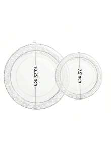 Bộ 50/25/12/7 chiếc đĩa trong suốt màu bạc, khay, đĩa tráng miệng, đĩa mì Ý, đĩa pizza, đĩa bánh ngọt, đĩa salad, bát đĩa, dễ lau chùi và tái sử dụng, thích hợp cho: Sinh nhật, đám cưới, tựu trường, hoạt động nhóm, họp mặt gia đình, dã ngoại ngoài trời, tiệc lễ hội, nhà hàng, v.v. (Có nhiều sự kết hợp kích thước, phù hợp với mọi số lượng người ăn) - Bạc - Xem 10