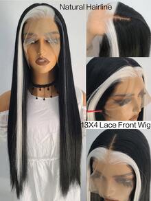 websterwigs Silver Grey Wig With White Highlights Long Silky Straight Synthetic Lace Front Wigs For Women Natural Hairline Daily Use Wig - Multicolor - View 3