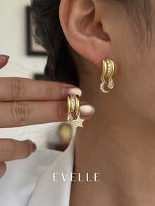 1 Pair 18K Gold Plated Elegant & Cute Copper Earrings, Suitable For Daily Wear And Gatherings - Gold - View 4