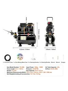 Airbrush Kit, Dual Fan Air Tank Compressor System Kit With 3.5L Air Storage Tank, Air Brush Set With 0.3 Mm Tip Airbrush, Holder, Color Mixing Wheel, Cleaning Brush Set, Art Nail Cookie Tattoo - Black - View 7