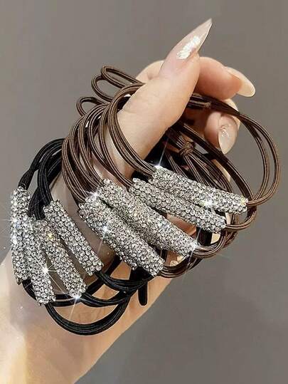 Sujetador de cola de caballo de cristal brillante de una pieza, lazo de pelo elástico de alta calidad, accesorio de pelo elegante