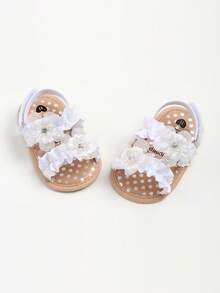 女婴夏季凉鞋，花朵蝴蝶结装饰，软底，适合婚礼、礼服、新生儿、学步鞋、婴儿床、礼服等场合。 - 白色 - 查看 6