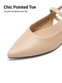 Women Slingback Pointed Toe Flats Mary Jane Ballet Flat With Buckle Strap Low Heel Dressy Flats Modern Lady Chic Shoes - Màu be - Xem 6