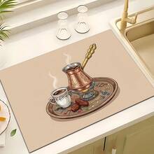 1pc Home Decor, Arabic Afternoon Tea Print Dish Drying Mat, Absorbent Pad For Espresso Machine, Sink Drain Mat, Soft Faucet Pad, Bathroom Cup Mat, Kitchen & Bathroom Accessories, Middle Eastern Style Decor, Arabic Festival Decoration - Multicolor - View 2