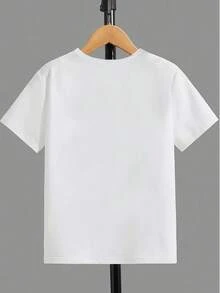 Boys' Elephant Pattern T-Shirt - Soft Elastic Fabric, Casual Crew Neck Shirt With Playful Elephant Print, Summer Essential For Kids, Elephant Shirt - White - View 2