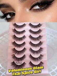 10 Pairs Voluminous False Eyelashes For Women | Thick Band Full Strip Lashes | Dramatic Anime Eye Look | Bold Asian Style Lashes - Black - View 6