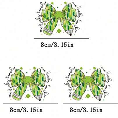 1pc/2pcs/3pcs Green Bowknot Pattern Heat Transfer Stickers, Durable Long-Lasting Iron-On Patches For DIY T-Shirts, Hoodies, Jeans, Sweatshirts, Backpacks, Jackets, Handbags, Pillows