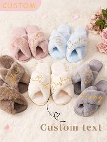 Custom Fluffy Slippers,Custom Bride Slippers,Fluffy Bridesmaid Slippers,Bride Slipper Personalized,Christmas Party Slippers,Fluffy Slippers,Bride To Be Gift, Bridesmaid Gift, Bachelorette Party, Fluffy Slippers - Multicolor - View 1