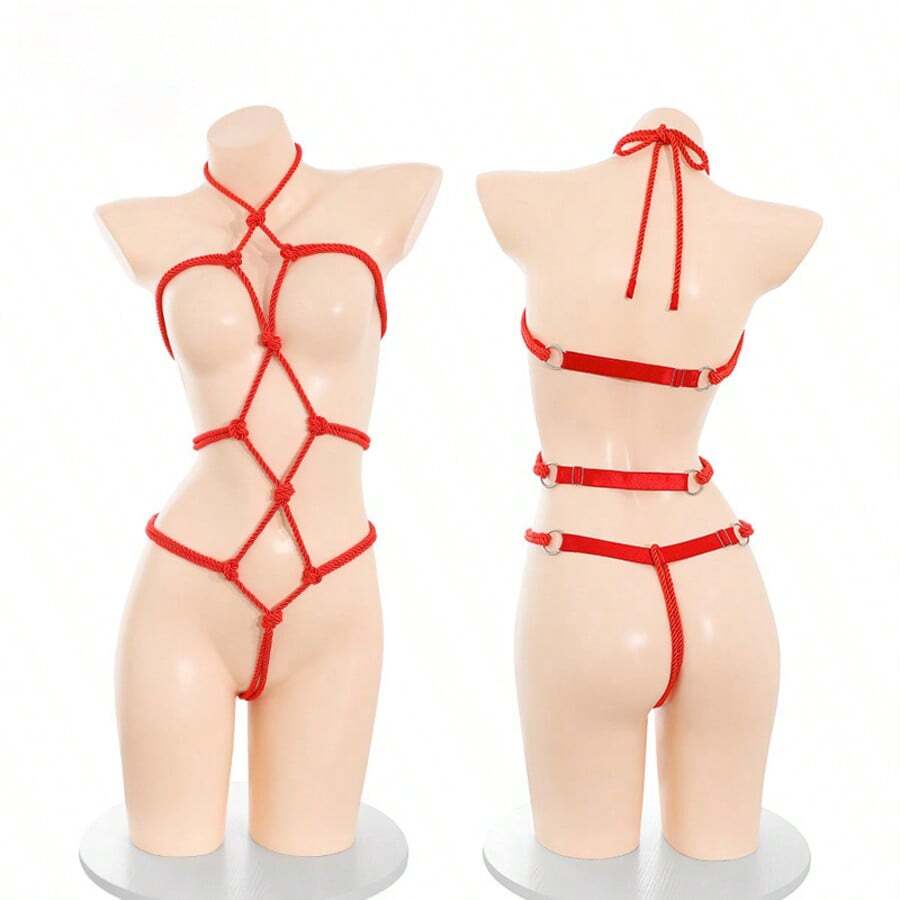 Sexy Bondage And Restraint Open-Crotch Rope Dress Set, Hot See-Through Seductive Lingerie Set - Valentine's Day - Màu tím - Xem 1