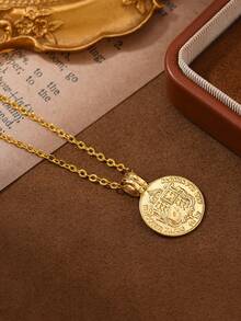 1件24K镀金中东斋月硬币吊坠项链，送给家人和朋友的礼物 - 金黃色 - 查看 3