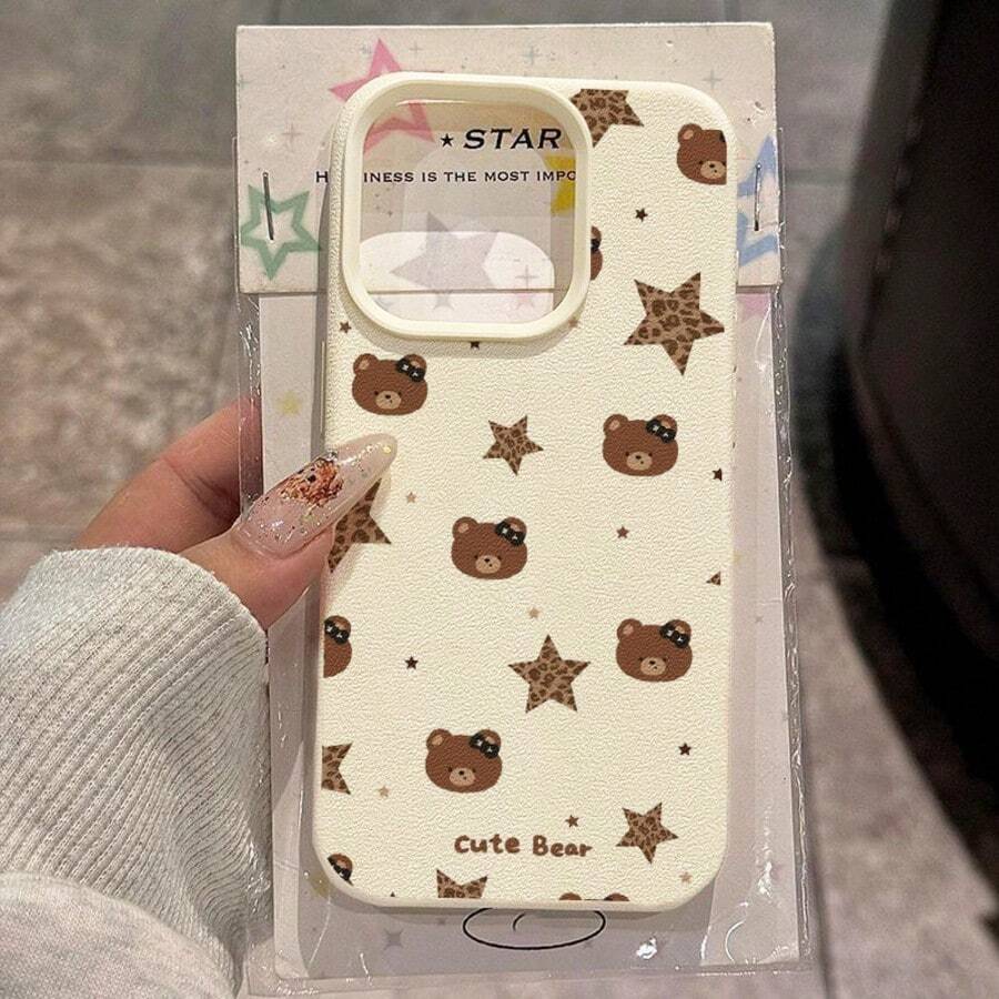1 chiếc ốp lưng điện thoại bằng chất liệu TPU, họa tiết da báo, ngôi sao và gấu dễ thương, tương thích với iPhone 17 Pro Max/17/16 Pro Max/15/13/12/11, S20 FE/A15/S24/A55, Redmi Note 11/12/13 Pro, bảo vệ điện thoại toàn diện, chống rơi vỡ, mềm mại. - trắng - Xem 1