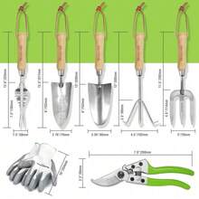 Complete 7-Piece Stainless Steel Gardening Tool Set With Durable Wooden Handles For Heavy-Duty Use - Green - View 2